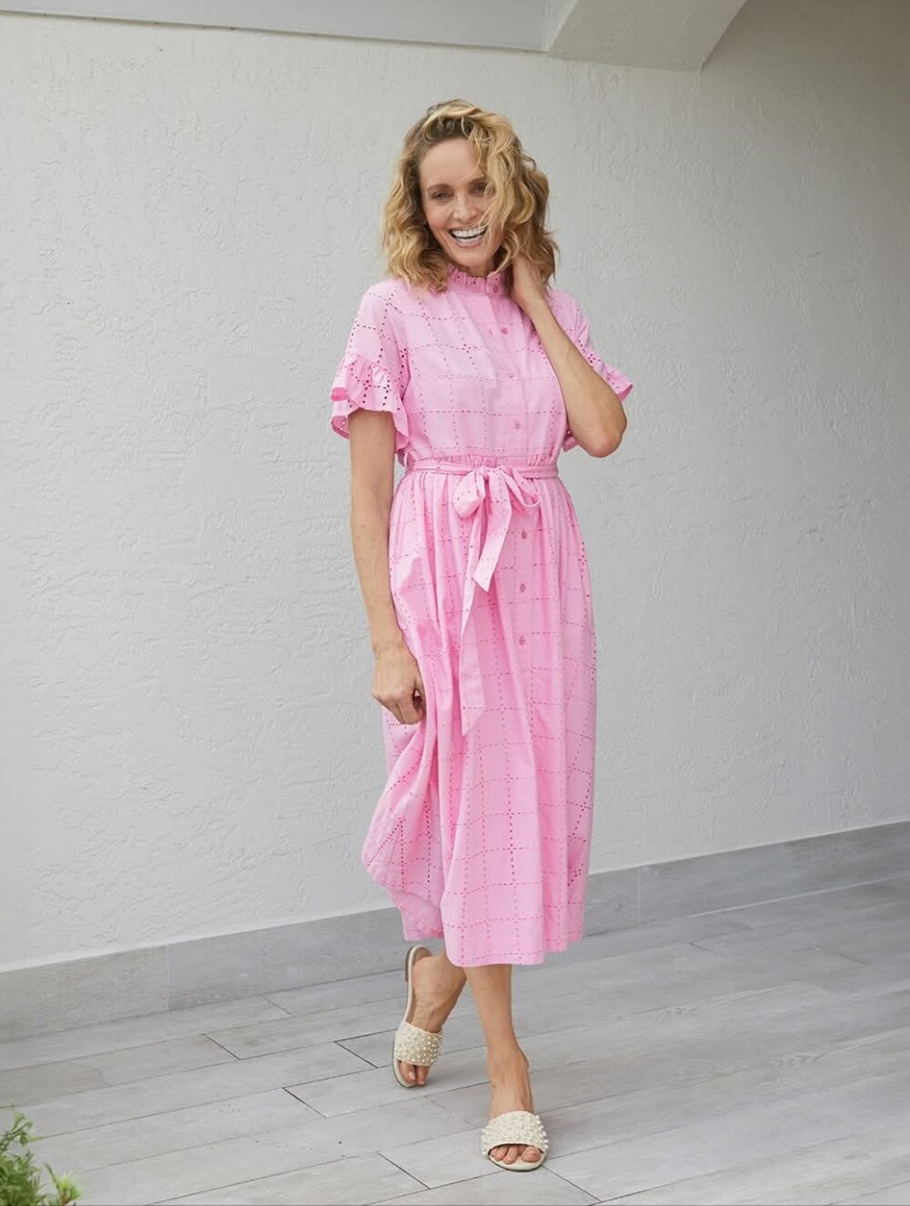 🦄 NWT 99.50$ Retail crown & ivy Pink Eyelet Midi Dress Size M